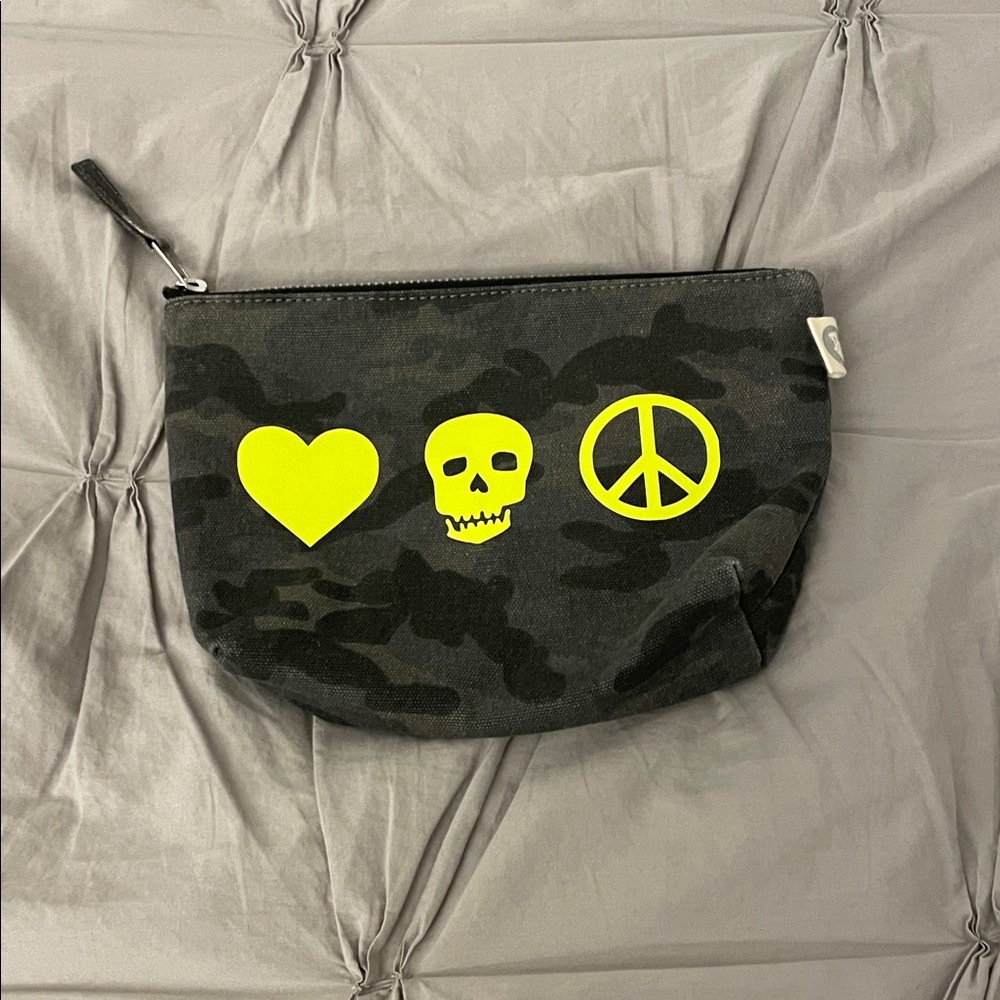 Camouflage Pouch with Neon Yellow Symbols by koala kanvas
